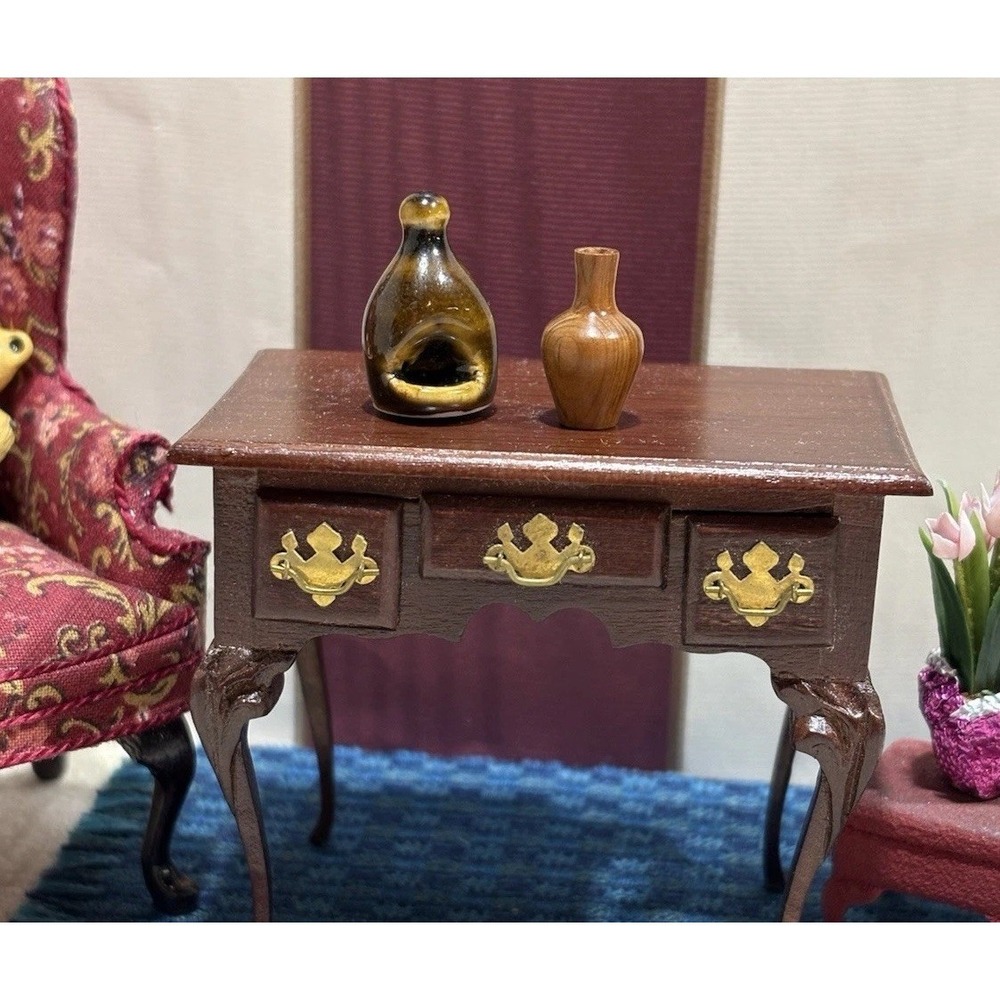 OOAK Artisan Wood Vase & Ceramic Planter Dollhouse Miniature 1:12 1:24 Signed